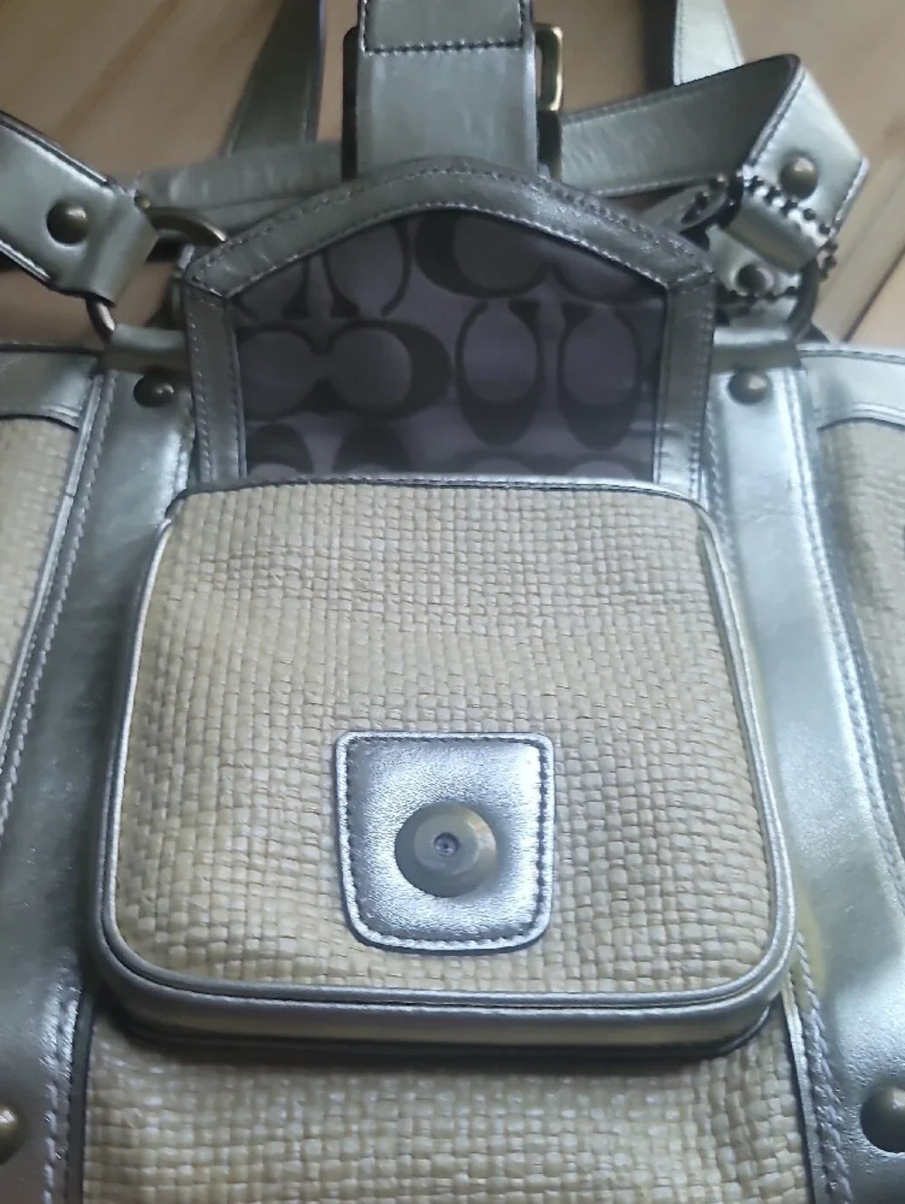 Coach Straw Tote with Metallic Gold Trim Y2K Vintage